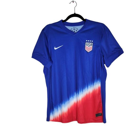 Nike Tops - Nike USA 2024 Home Soccer Jersey Womens Large Blue Red Dri Fit Wicking Stretch